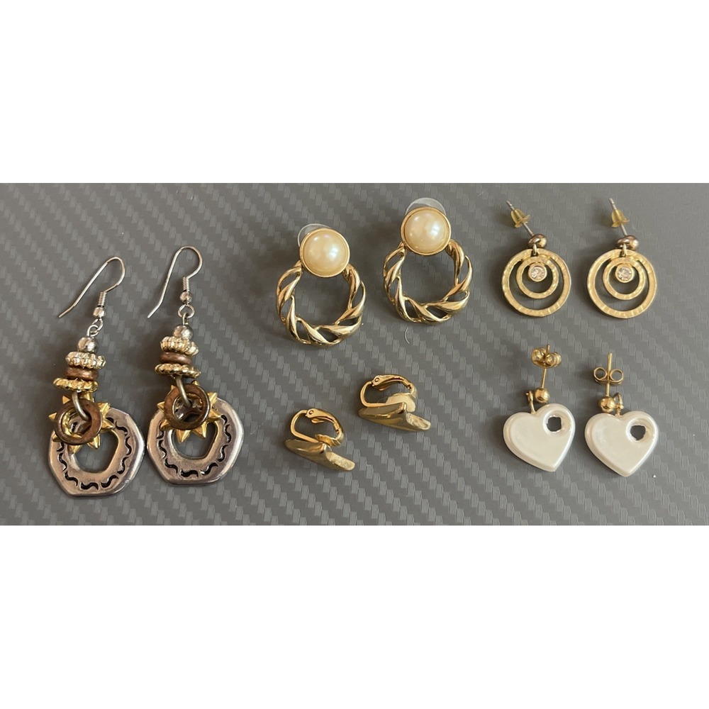 Vintage Lot of 5 Pierced Earrings Studs Clip Dangle Some Metal Mixed